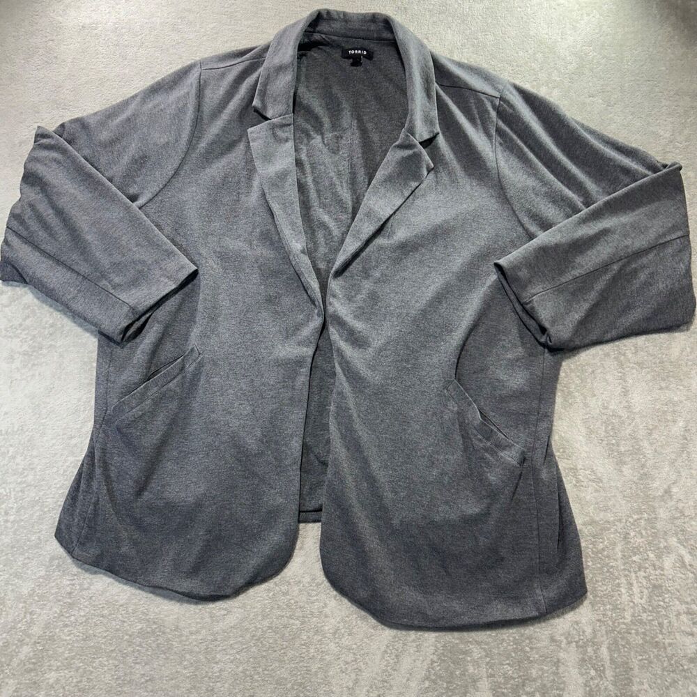 Torrid Grey Open Front Blazer Jacket Size 5x 28 Double Jersey Knit Cozy Office